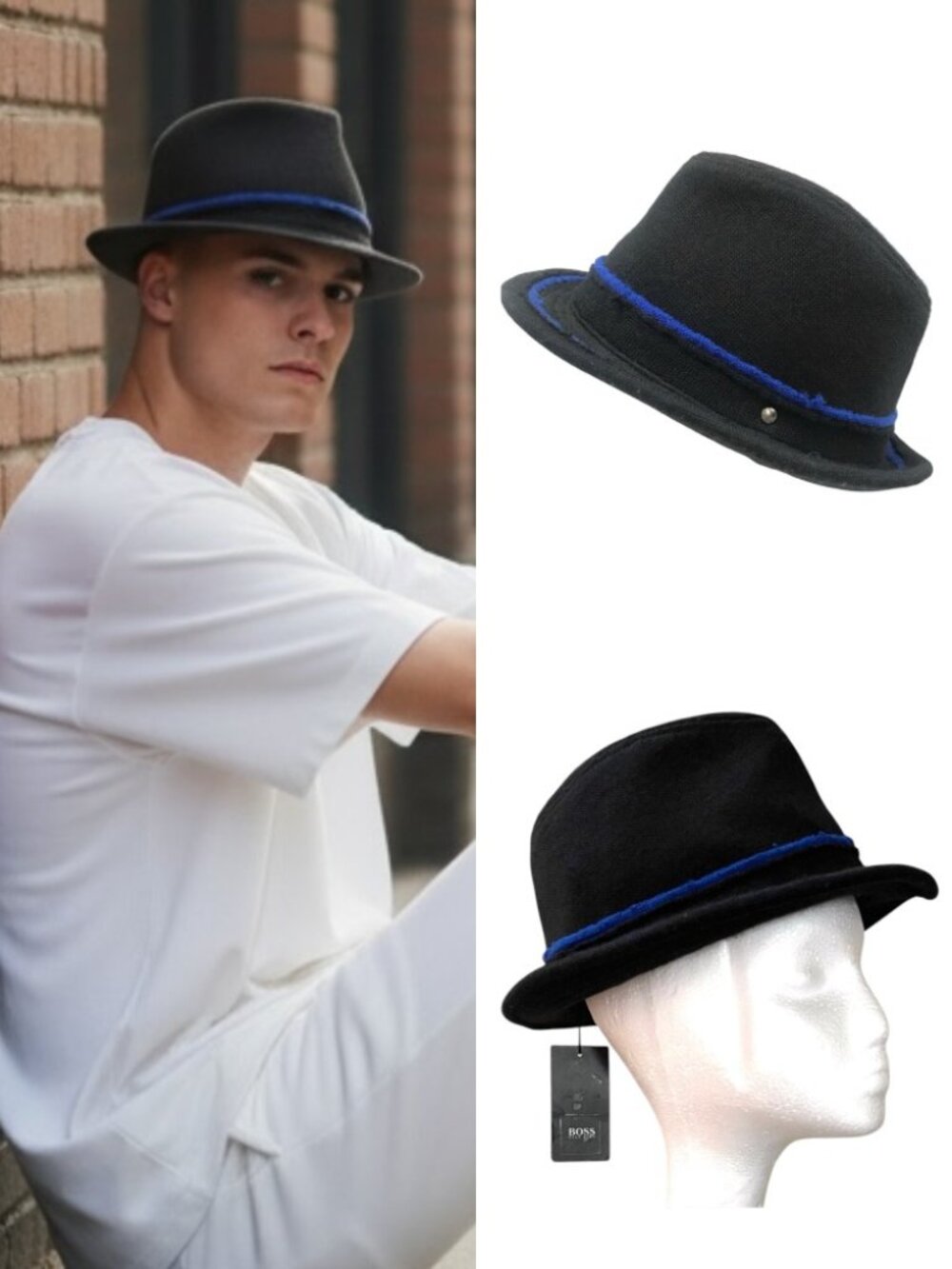 NWT Hugo Boss Wool Pork Pie Logo Hat $145